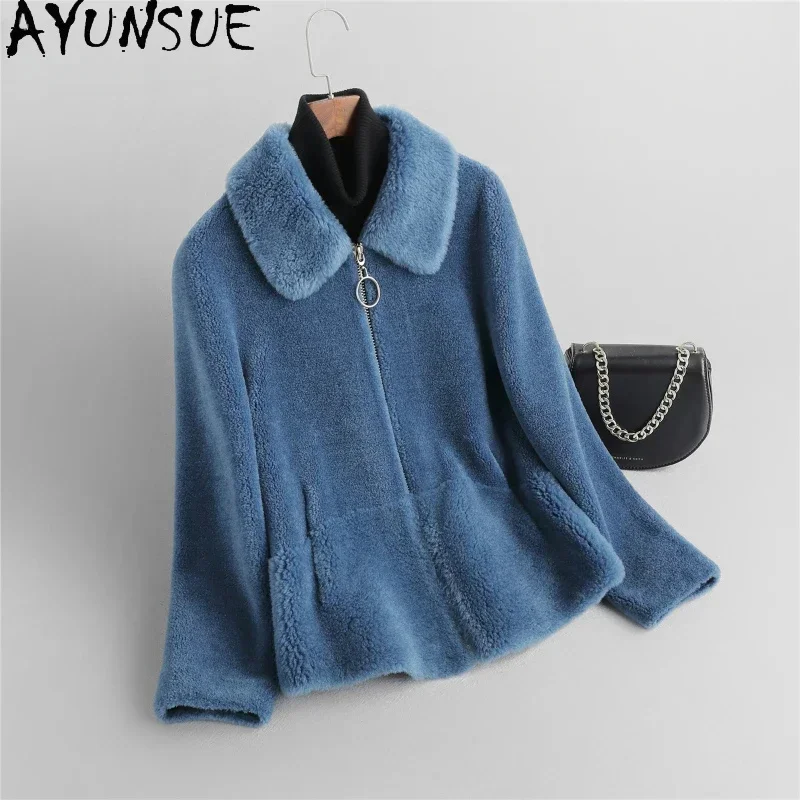 

Casual AYUNSUE 100% Wool Coats for Women 2024 Autumn Winter Fashion Sheep Shearing Jacket Womens Clothing Chaquetas Para Mujer