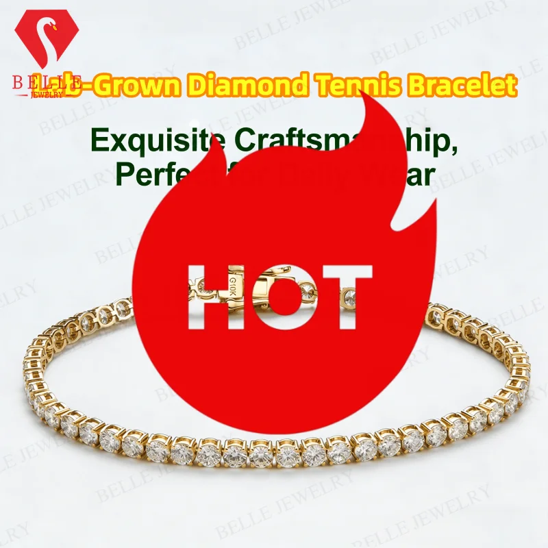 Lab-Grown Diamond Tennis Bracelet 10K Round Cut 3mm Factory Direct Anti-Allergic Fine Jewelry Ideal Gift for Daily Wear 6-9inch