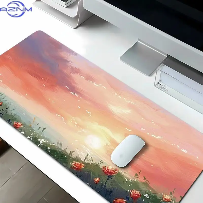 Soft Blush Pink Floral Art Mouse Pad, Waterproof Non‑Slip Mouse Mat for Romantic Aesthetic Desk Decor