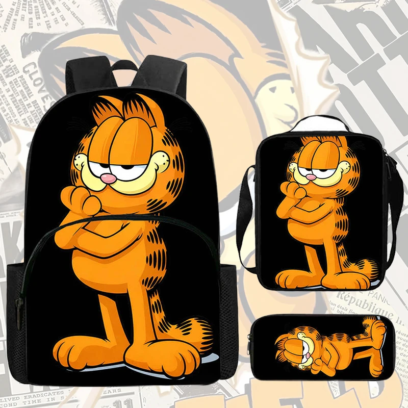cartoon-garfieldd-child-backpack-with-front-pocket-lunch-bagspencil-bags，for-aged-5-10-school-bags-for-boys-and-girls
