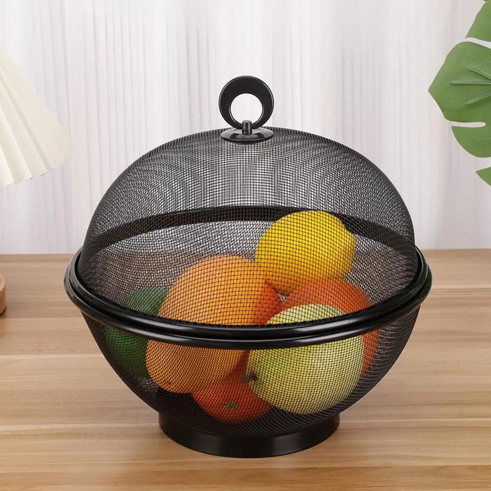 Mesh Fruit Basket With Lid Prevent Fly Stainless Steel Kitchen Drain Basket Vegetables Fruit Holder Creative Bowl Storage Basket