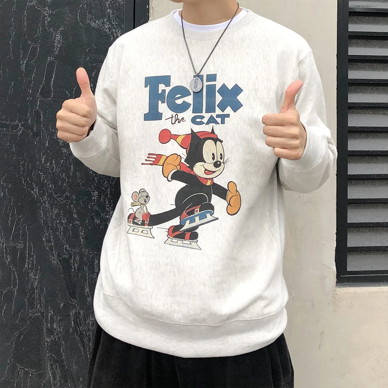 

American Cartoon PhiLi Japanese Vintage Retro Fce Lined ex round Ne Sweatirt Ameika Java Color Streetwear