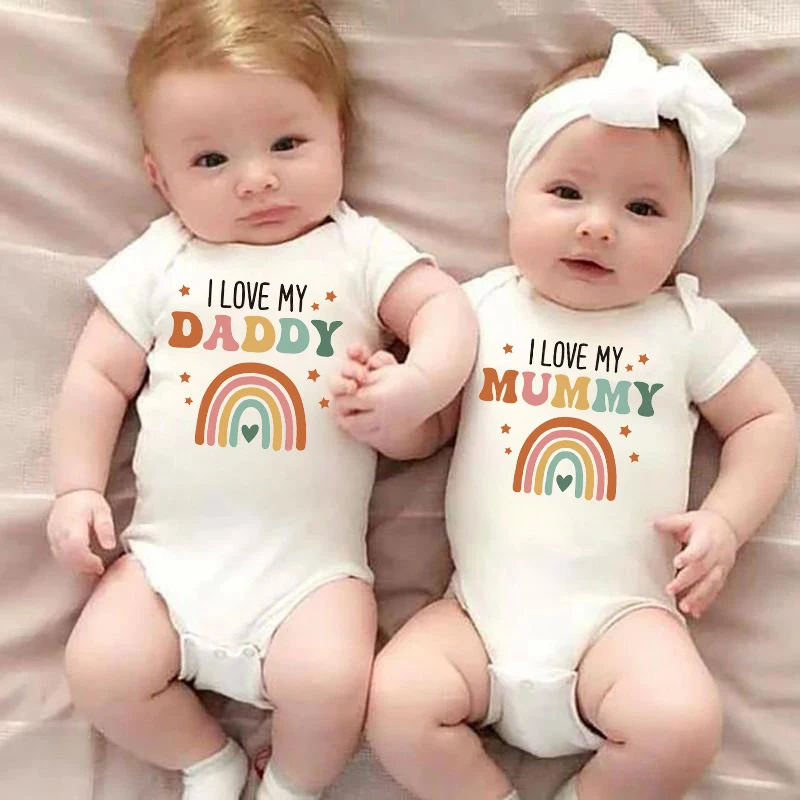 

I Love Mummy Daddy Rainbow Printed Newborn Baby Bodysuits Funny Summer Short Sleeve Infant Rompers Body Boys Girls Jumpsuits