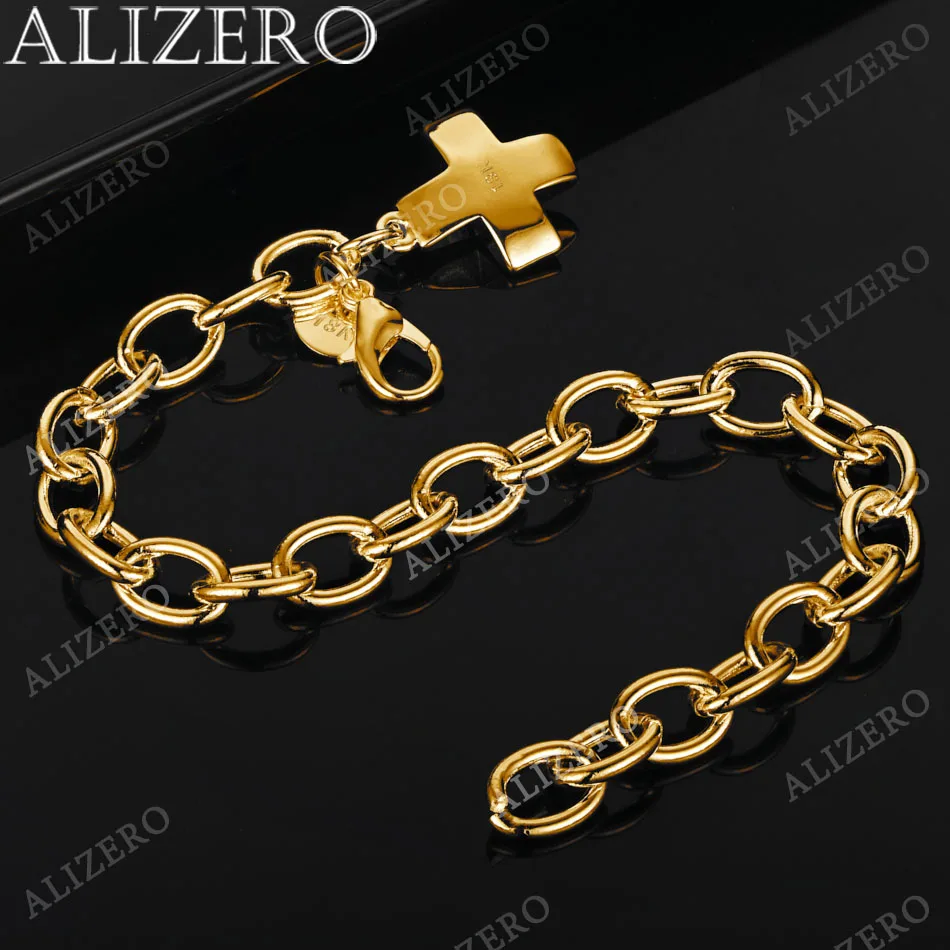 

ALIZERO 18K Gold Cross Bracelets For Women Men Wedding Party Gifts Fashion Jewelry Wholesale 925 Sterling Silver Bracelet