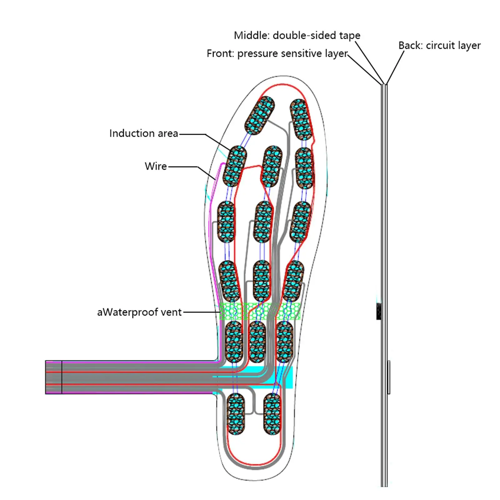 High Precision Film Foot Pressure Sensor - Flexible 16 Sensing Zones, IP67 Waterproof FS-INS-16Z-V1