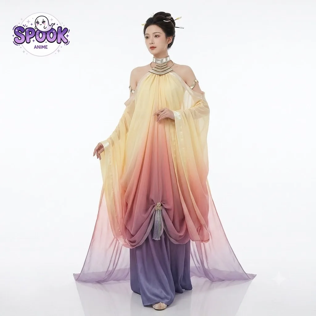 

Gradient Colorful Dress Padme Cosplay Star Movie Costume Full Set for Women Halloween Comic Con Role Play Anime Party Outfit