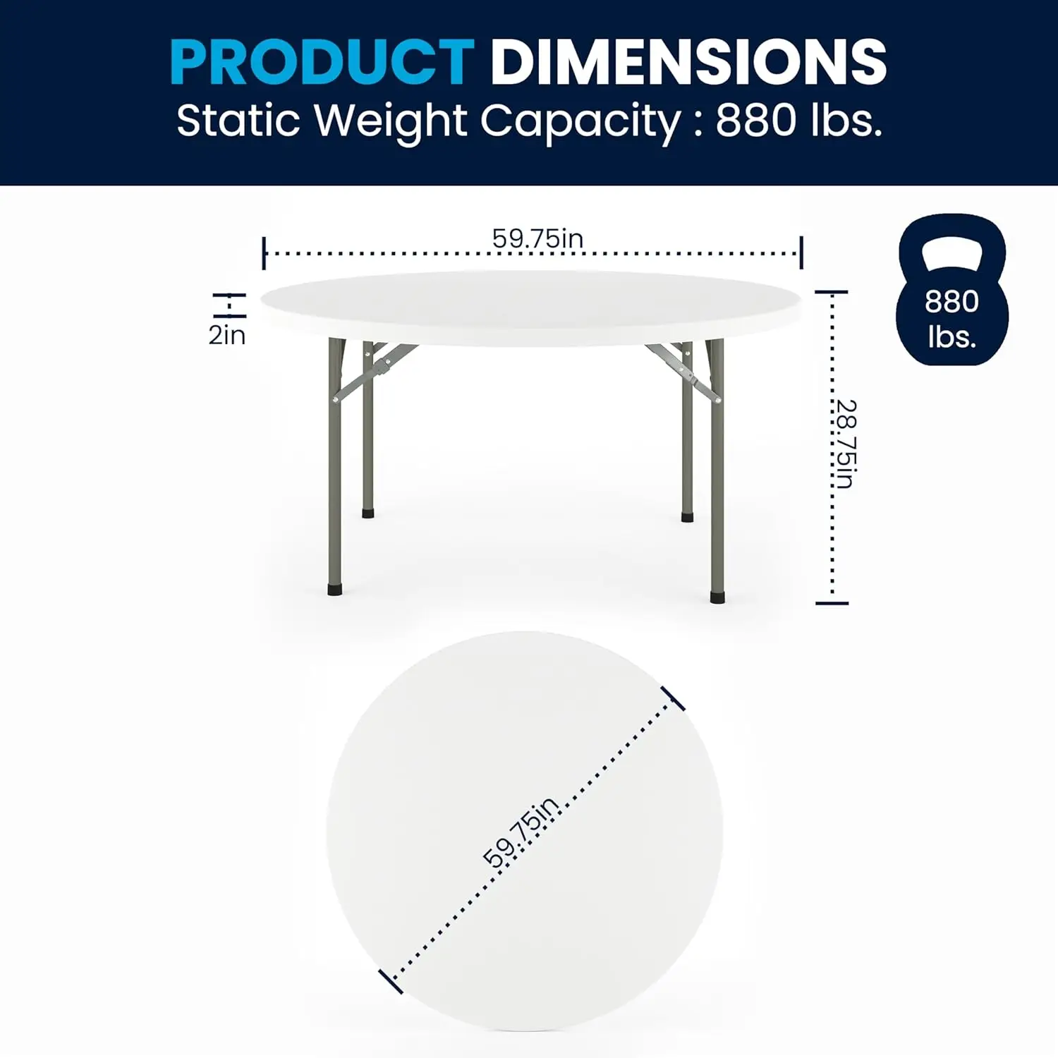 Furniture 5' Round Plastic Folding Event Table for Parties and Trade Shows, Portable Indoor/Outdoor Event Banquet Table, W