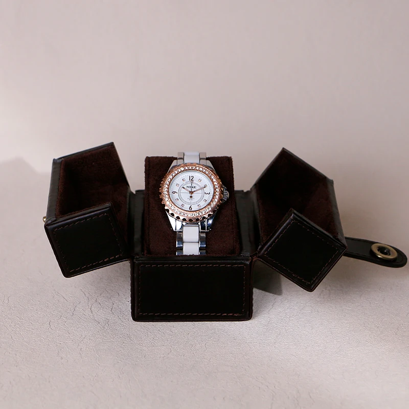 

Travel Watch Roll PU Leather Zipper Case Custom Portable Wristwatch Storage Organizer With Pillow Gift Box for Men