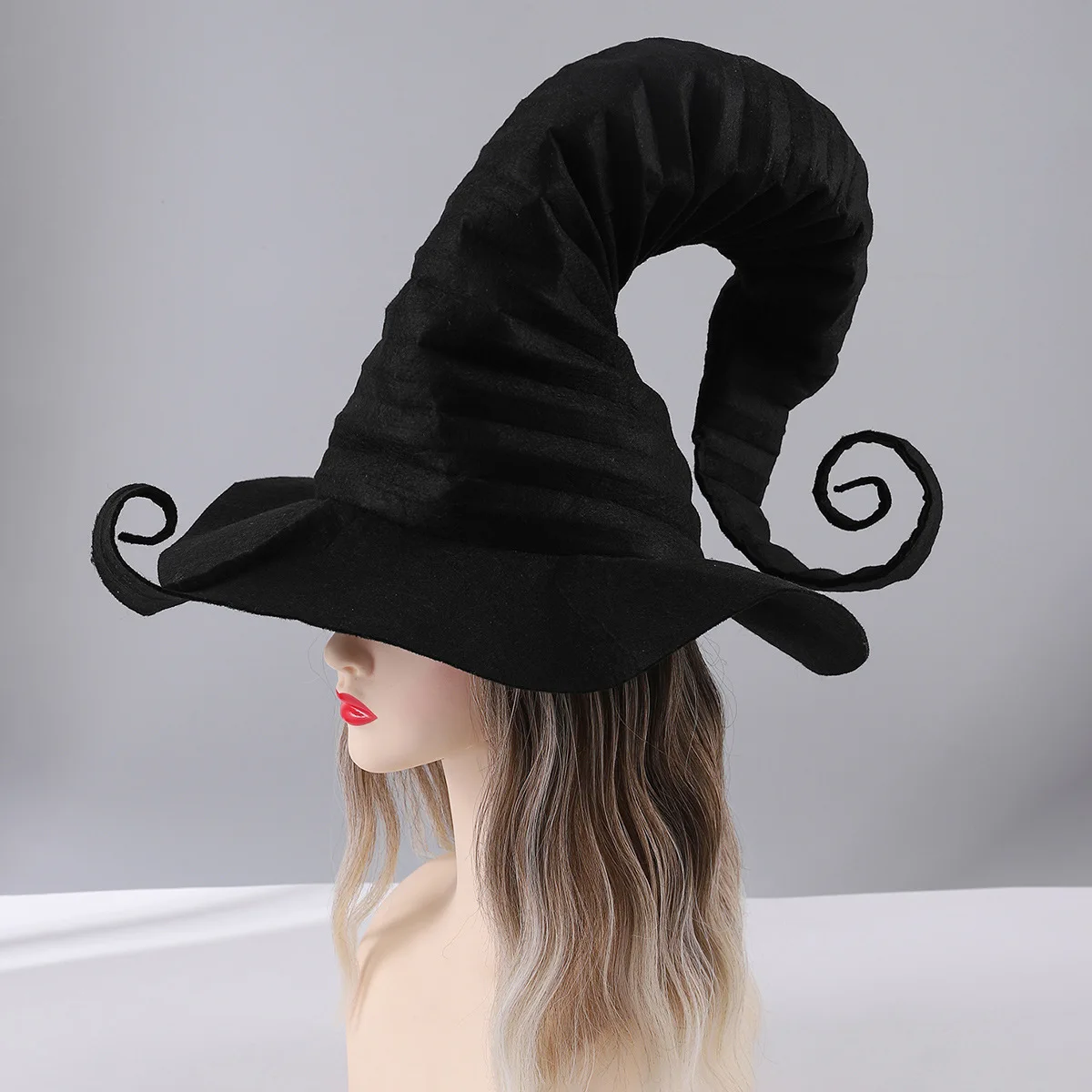 Halloween-Hut, Hexenhut mit Dekor, Rüschenrand, Halloween-Cosplay-Kopfbedeckung für Karnevalskostüme, dunkler Stil, schwarzer Hut – Detail 1