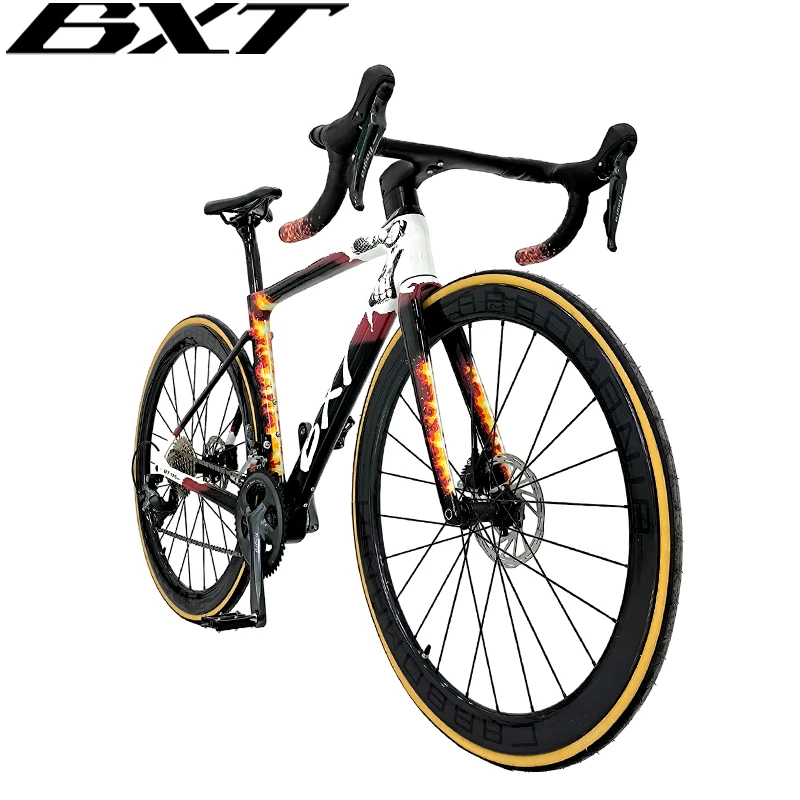 BXT Full Carbon Road Bike Super Light Carbon Wheels Hidden Cable Thru Axle Carbon Road Bike Flat-Mounted  Complete bicycle