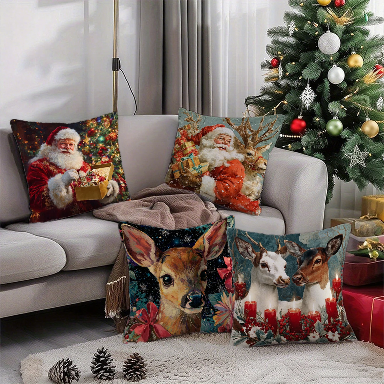 

Наволочка с рисунком Санта-Клауса и оленя подходит для дивана, автомобиля, спальни, декоративная наволочка, наволочка