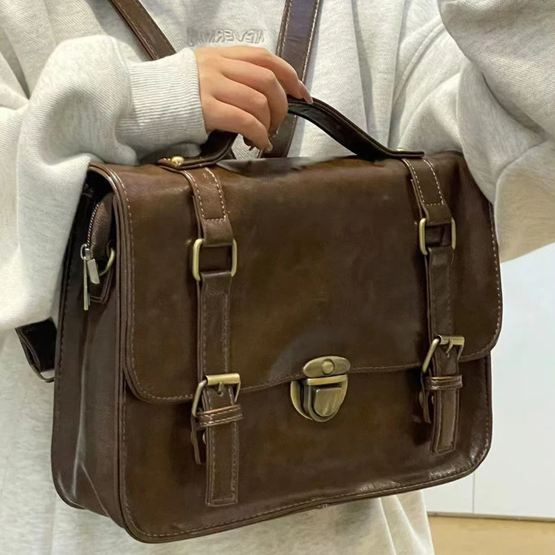 Vintage Backpack Female Leather Briefcase Bag Women's Backpack Fashion School Bag for Girls High Quality Leisure Shoulder Bag