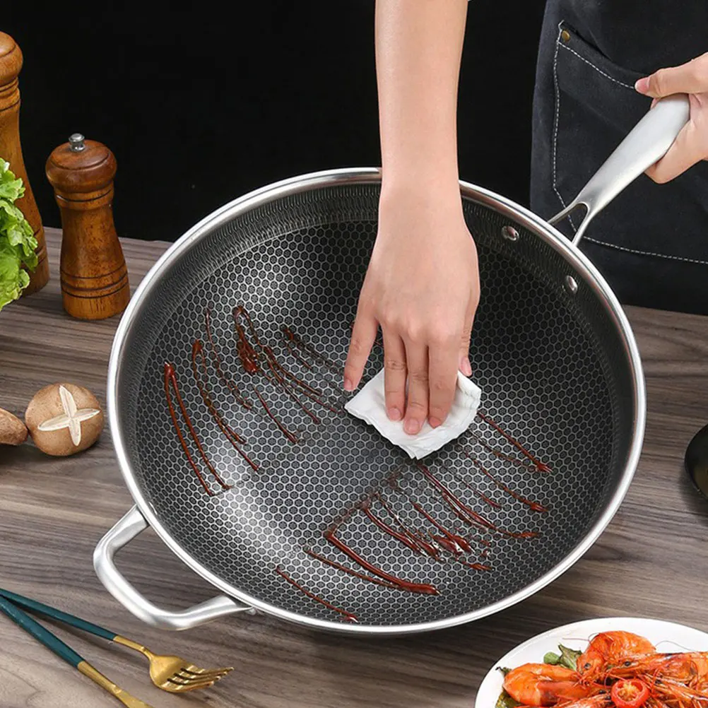 

Stainless Steel Wok Honeycomb Grain Heavy Duty Non Stick Frying Pan For Gas Induction Electric Stove Kitchen Cookware Utility
