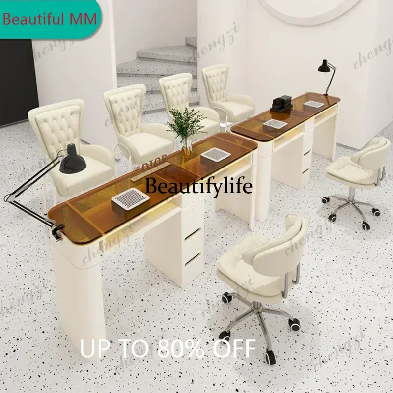 F182 modern Nordic glass Salon Reception Desk Makeup Nail Tables Professional Furniture Gel Nails nail tech supplies manicure ta
