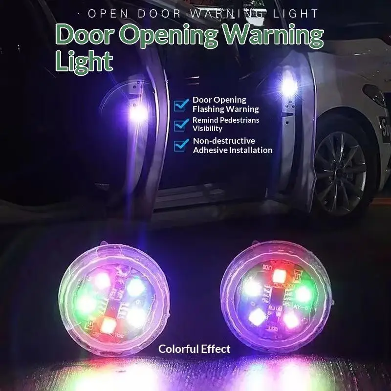 (BF06)2Pcs Universal LED Car Opening Door Safety Warning Anti-collision Lights Magnetic Sensor Strobe Flashing Alarm Lights
