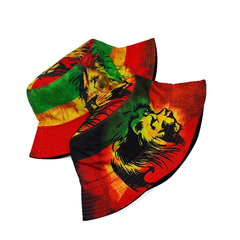 Bocca Rasta Style Bucket Hat Lion Cartoon Printing Pattern Fisherman Hats Double Sides Panama Cap For Men Women Outdoor Sun Caps