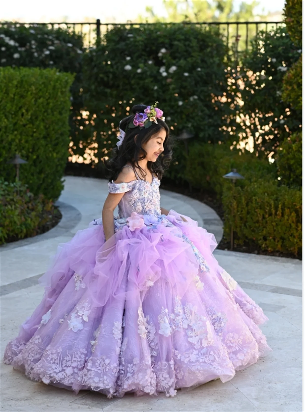 

Girls couture sequin and pearl beaded birthday party princess dress, pageant photography dress, beaded lavender ball gown