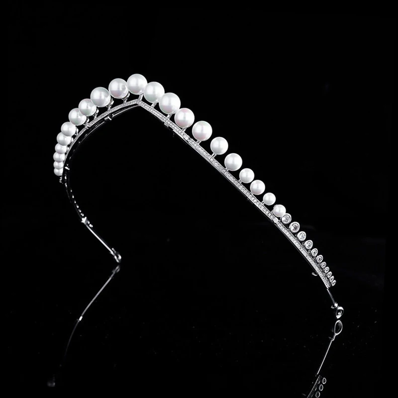Korean Style Bride Wedding Pearl Zircon Crown Simple Hair Accessory Photography Props for Brides Headpiece Jewelries