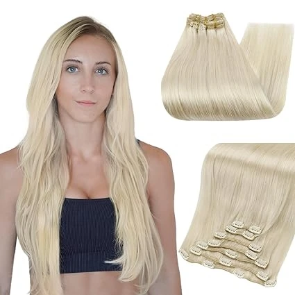 Volglans Clip-in Hair Extensions Echt haar Balayage Kleur Dubbelgetrokken Groot Gewicht 150G Dikker Braziliaans 100% Echt haar