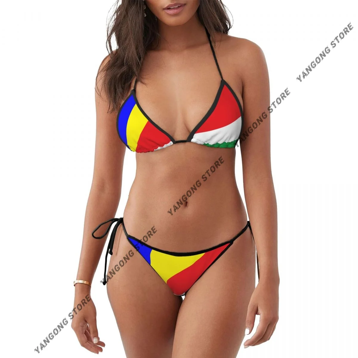 

Woman Swimwear Thong Bikini Set Sexy Swimsuits Seychelles Flag Bathing Suits Triangle Bandage Female Beachwear