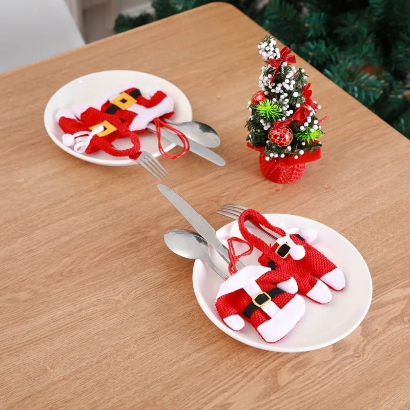 Christmas Desktop Decoration Knife Fork Cover Cute Cartoon Tableware Bag Christmas Miniclothes and Pants Home Decor Accessories