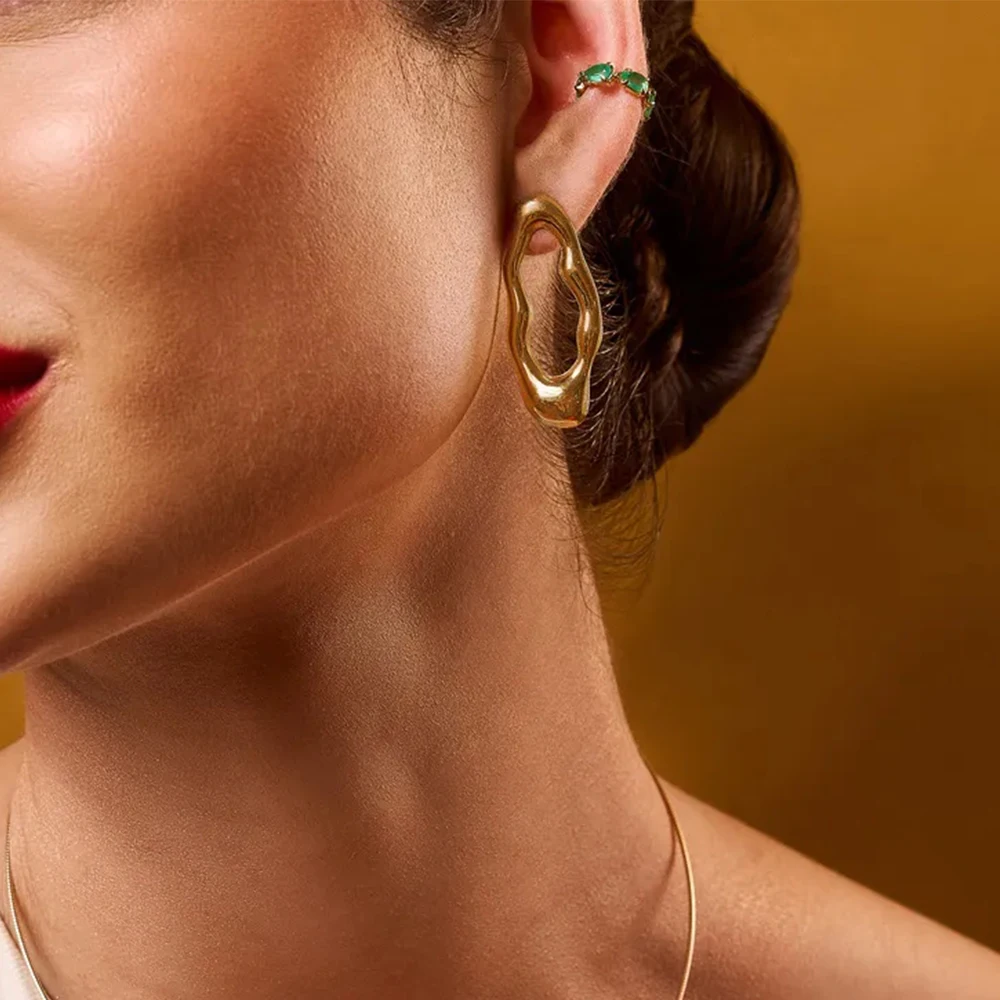 

AIKOER Minimalist Irregular Earrings 18K Gold Color Plated Stainless Steel Large O-shaped Earrings Women's Accessories Party Gif