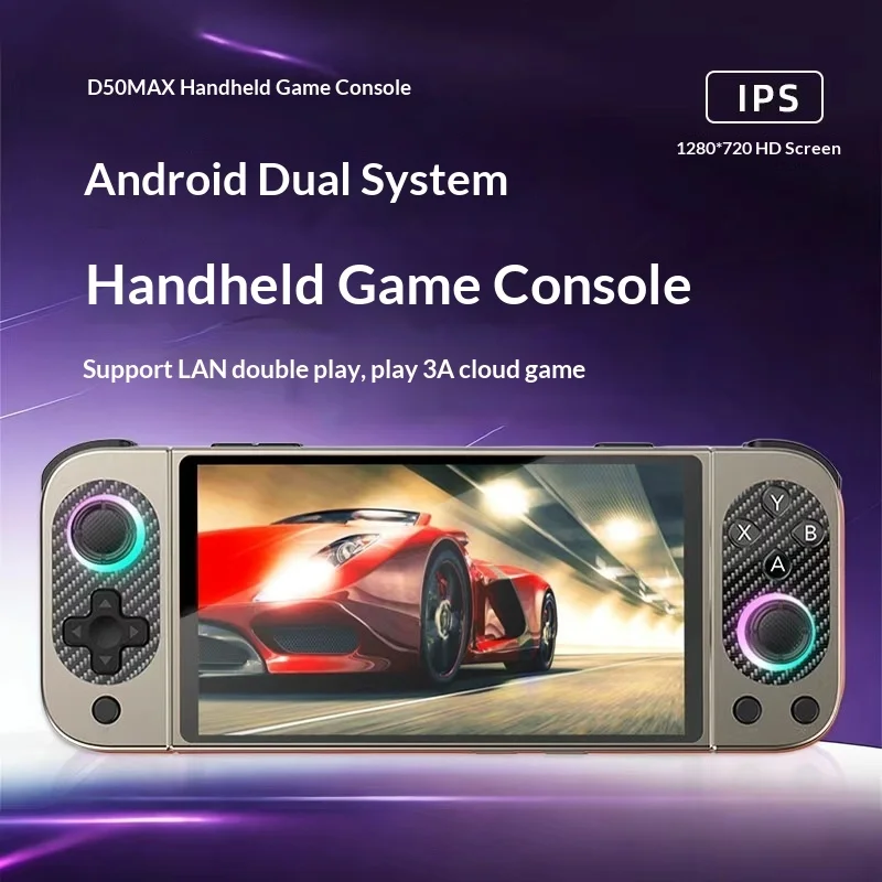 

Портативная игровая консоль D50max с двумя джойстиками, цветной подсветкой и сенсорным экраном, портативный ретро-дизайн