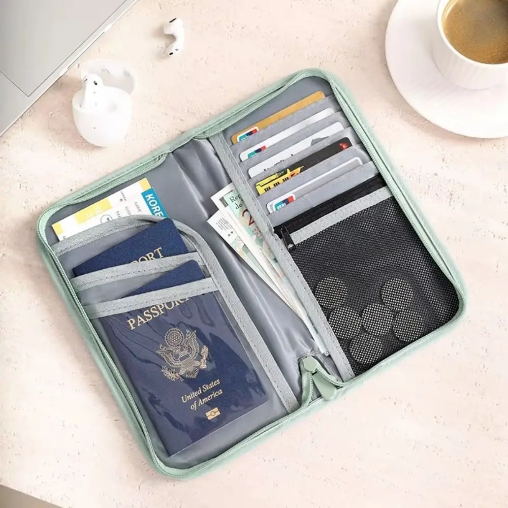 Multifunctional Card Holder with Zipper Anti Theft Business Passport Bag Document Storage Large Capacity ID Card Protector