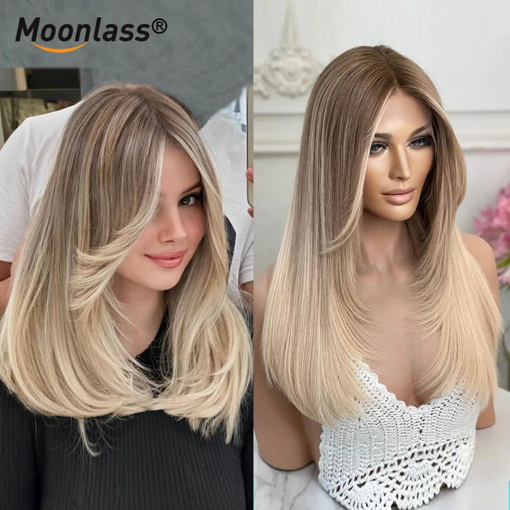 Vanilla Blonde Balayage 13x6 Transparent Lace Front Wig 100% Human Hair Wig Level Straight Hair 210% Density Realistic Remy wigs