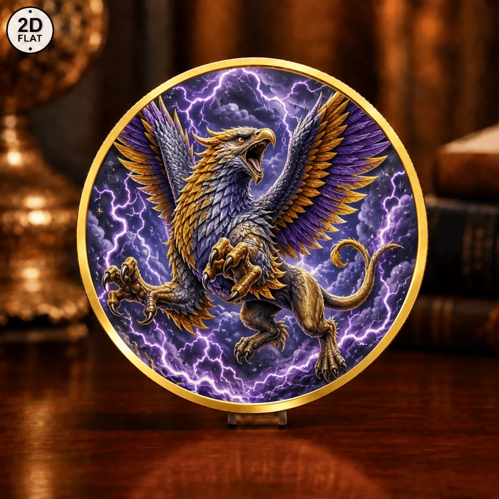 1pc Mythical Creature Metal Commemorative Coin Ice Dragon Moon Snow & Griffin Lightning Storm Collectible Medal Keepsake Gifts