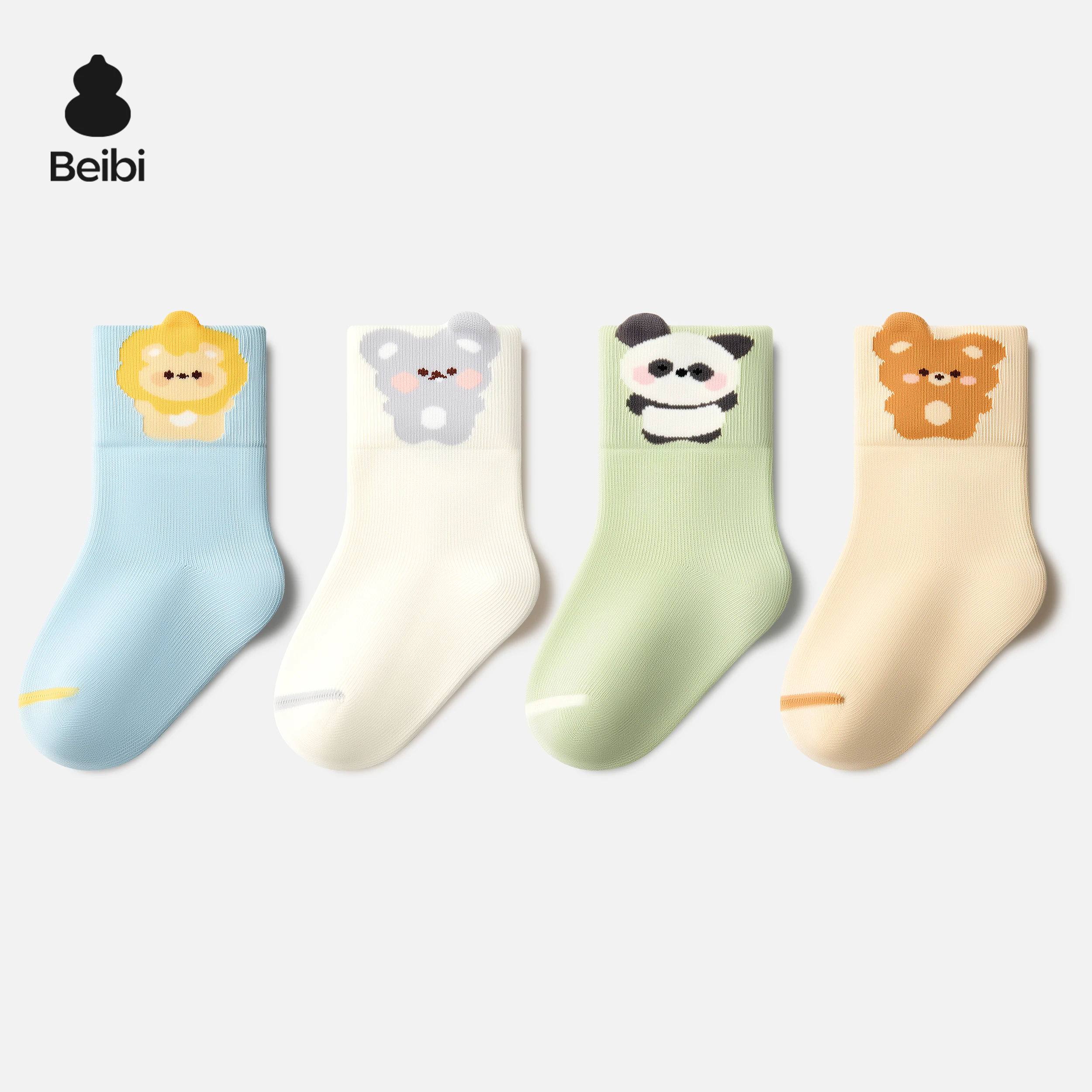 

Beibi 4-Pair Pack, Boys' Cartoon Print Mid-Calf Socks, All-Season Use, Suitable for Children Ages 0-6