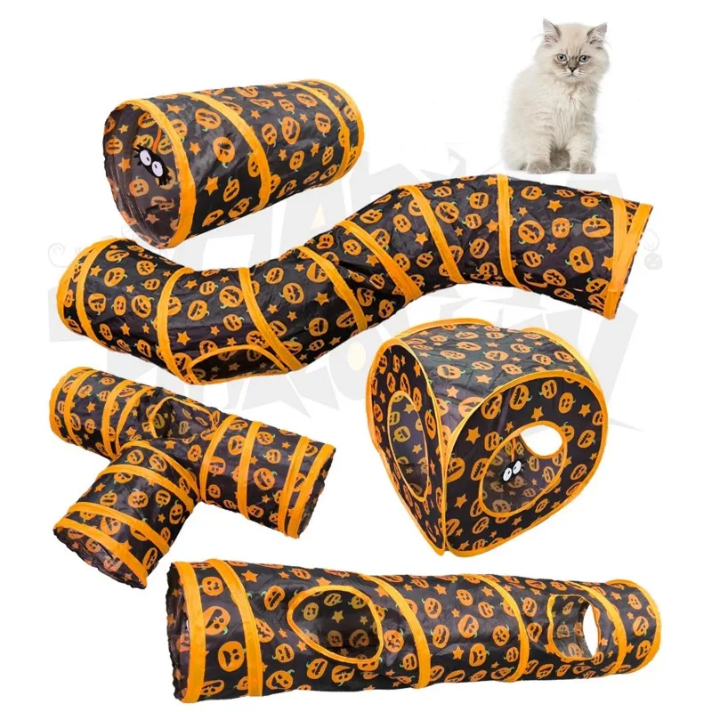 

Cat Supplies Pet Cat Toys Halloween Pumpkin Foldable Pet Animal Tunnels with Crinkle Cat Tunnel Cat Accessories Toys for Cats