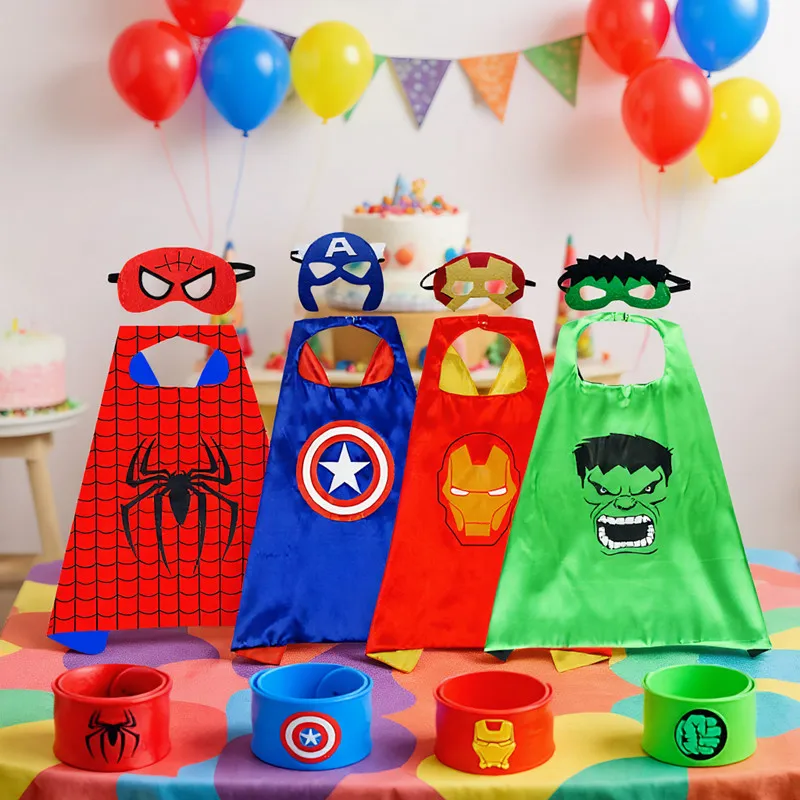 Набор из 4 предметов: детская накидка супергероя с браслетом-застежкой и маской из фильма для костюмированной вечеринки на Хэллоуин