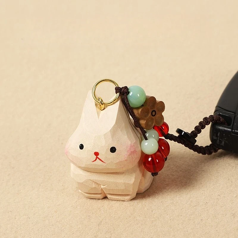 

Solid Wood Cute Rabbit Wood Carving Pendant,Adorable Style Car Hanging Ornament，Keychain, Bag Charm，Christmas Gift