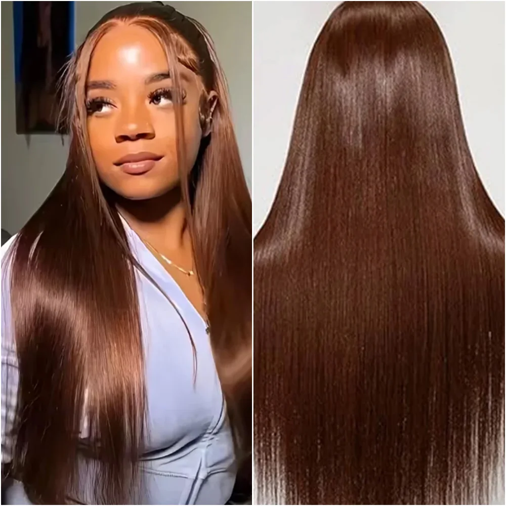 

# Шоколадно-коричневый парик из 100% натуральных прямых волос, 13x4, 13x6, HD прозрачный кружевной фронтальный парик, плотность 220%, бразильские волосы, 40 дюймов