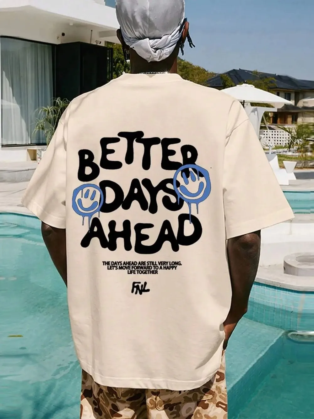 Better Days Ahead Men's Round Neck Letter Pattern T-shirt Casual Oversized Fashion T-shirt Summer Breathable Loose T-shirt