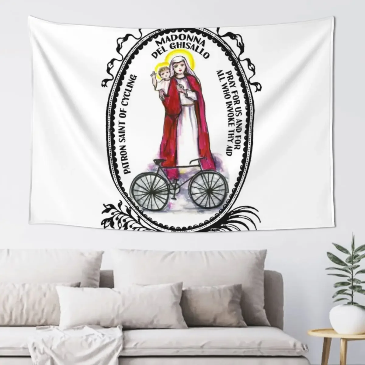 Madonna del Ghisallo Patron Saint of Cycling Tapestry Decor For Bedroom Aesthetic Home Decor Outdoor Decoration Tapestry