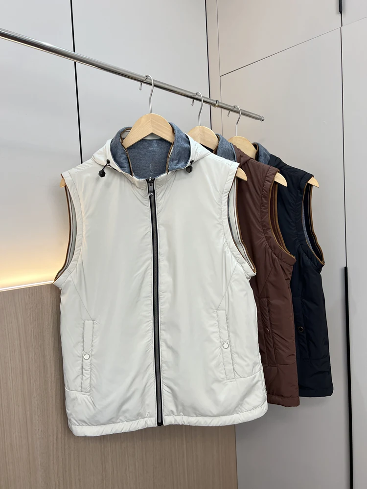 

Double-Sided Wearable Fit Style Men's Casual Vest Jacket Shoulder Pad Autumn Season High-End Loose Fit Youth Fashion Zipper C...