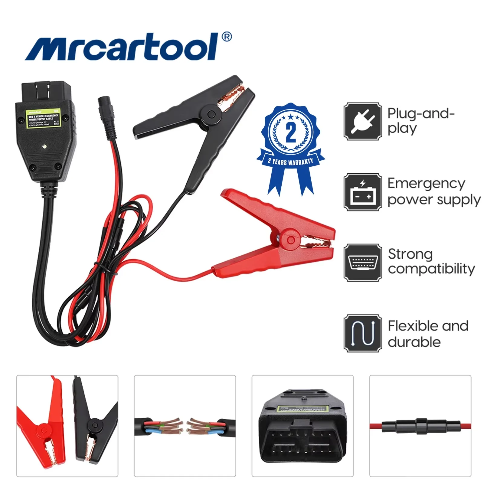 

MRCARTOOL E60 Automotive ECU Emergency Power Supply Cord Memory Saver OBD Cable Battery Leakage Tool