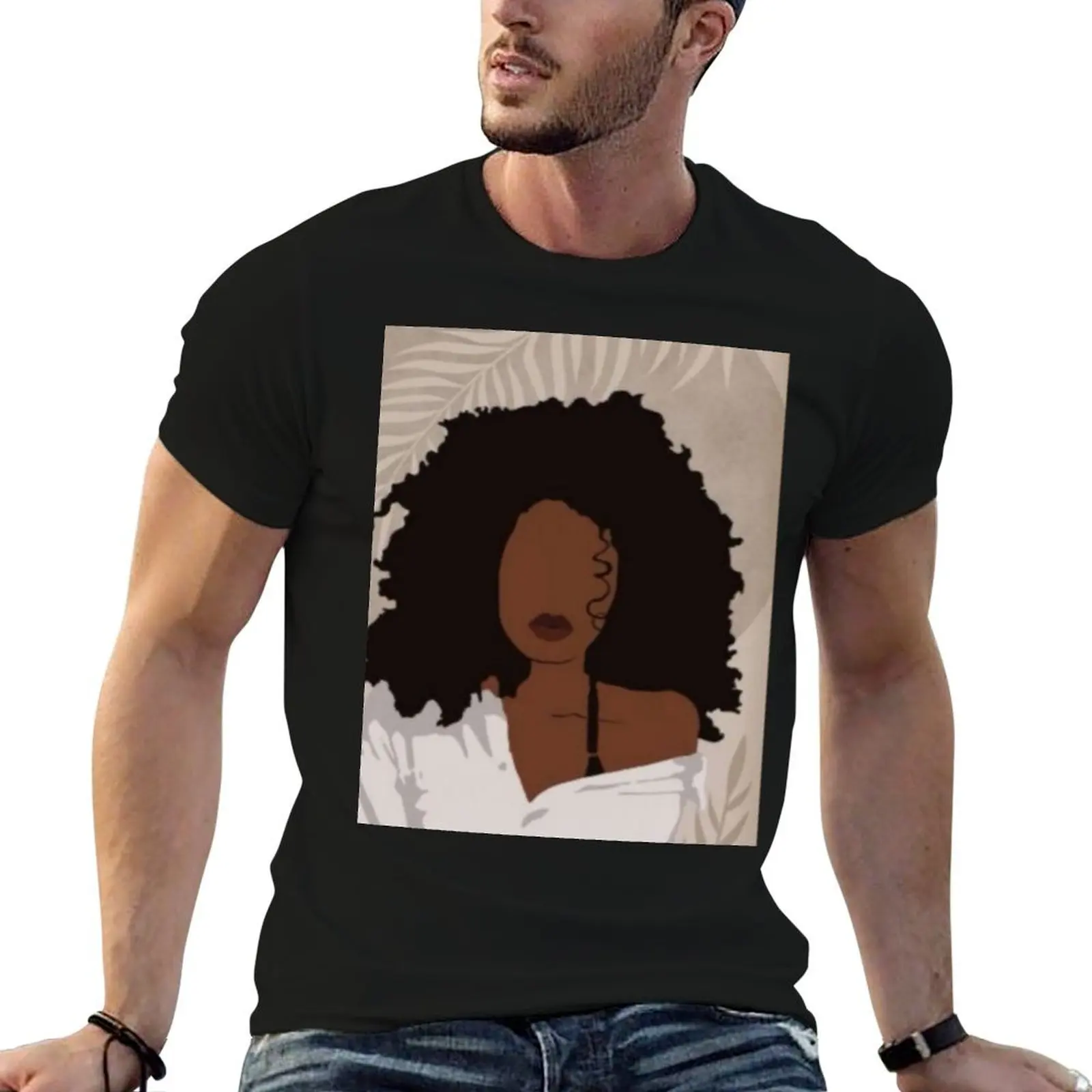 

Faceless elegant black woman T-Shirt man t shirt cotton high quality t shirts designer T-Shirt