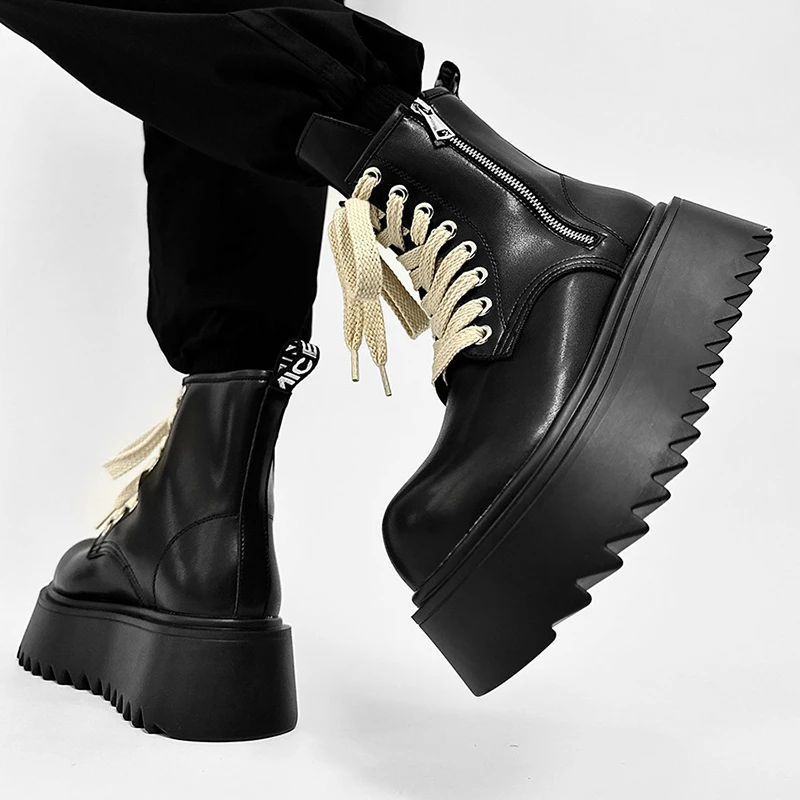 mens casual punk rock high platform boots designer original leather shoes cowboy chunky boot spring autumn cool ankle botas male