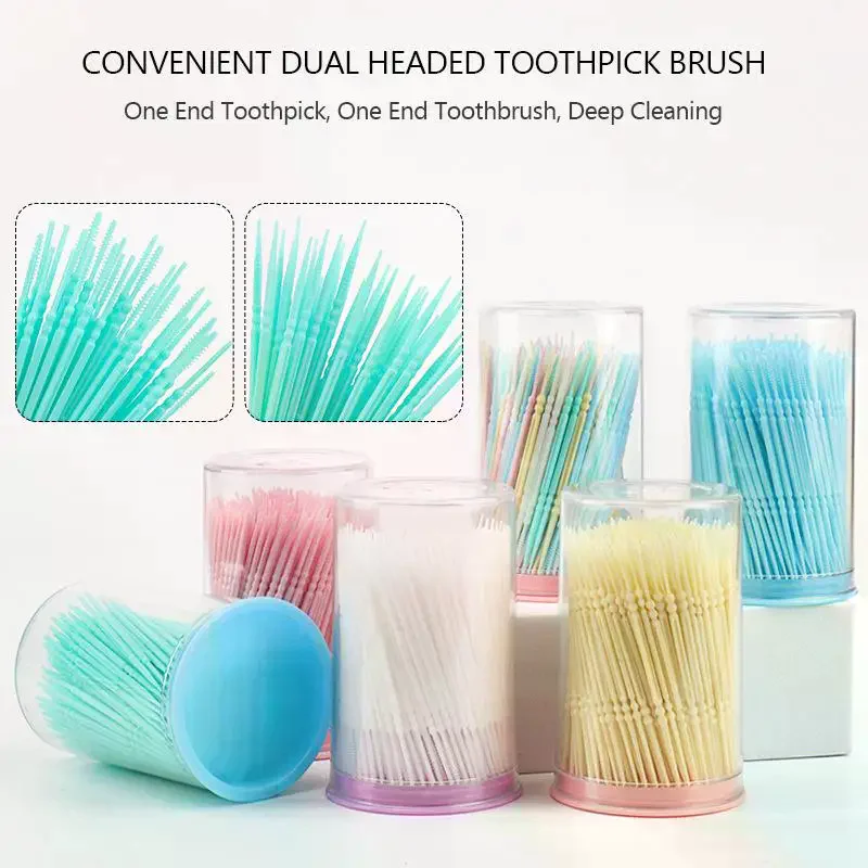 300/Pcs Double Head Disposable Toothpick Brush Plastic Toothpick Household Interdental Brush Teeth Picking Dental Floss