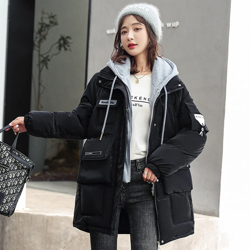 2024 New Winter Cotton Padded Coats Women Hooded Parkas Thick Warm Wadded Jackets  Loose Lady Klein Blue White Green Outerwear