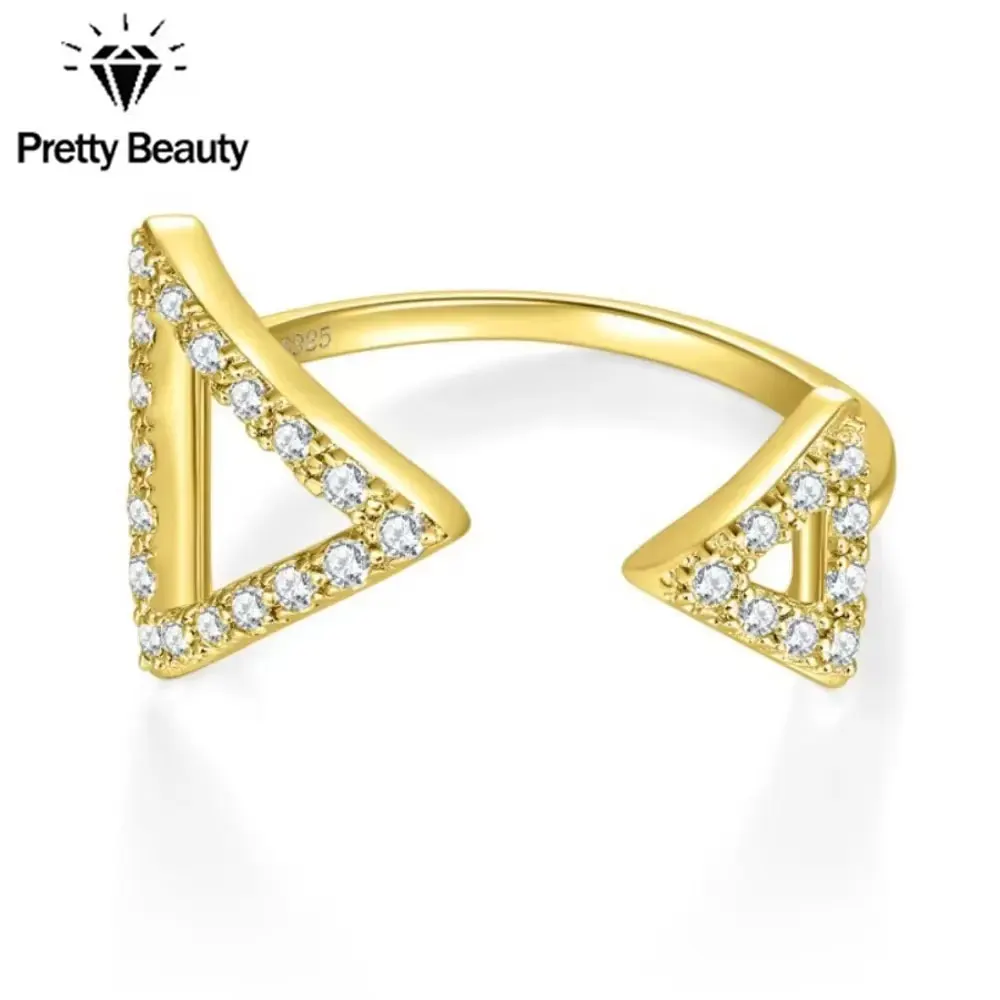 

Изящное кольцо Pretty Beauty S925 из серебра с двойным треугольником из муассанита, позолоченное 18-каратным золотом, геометрическое кольцо-манжета, изящное ювелирное украшение в подарок для женщин