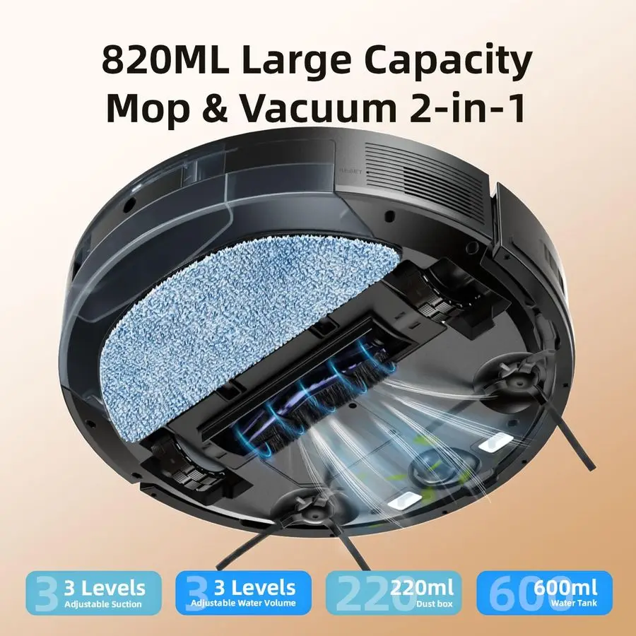 Vacuum and Mop Combo, 5000Pa Suction LiDAR Navigation with APP amp Voice Control, AntiTangle Brush, MultiFloor Mapping, NoGo Zon