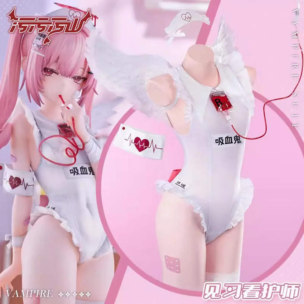 Anime Sexy Intern Nurse Cospaly Vampire Sexy lingerie Jumspuit Halloween Costumes Female Men Nurse's Bikini Costume and Wing