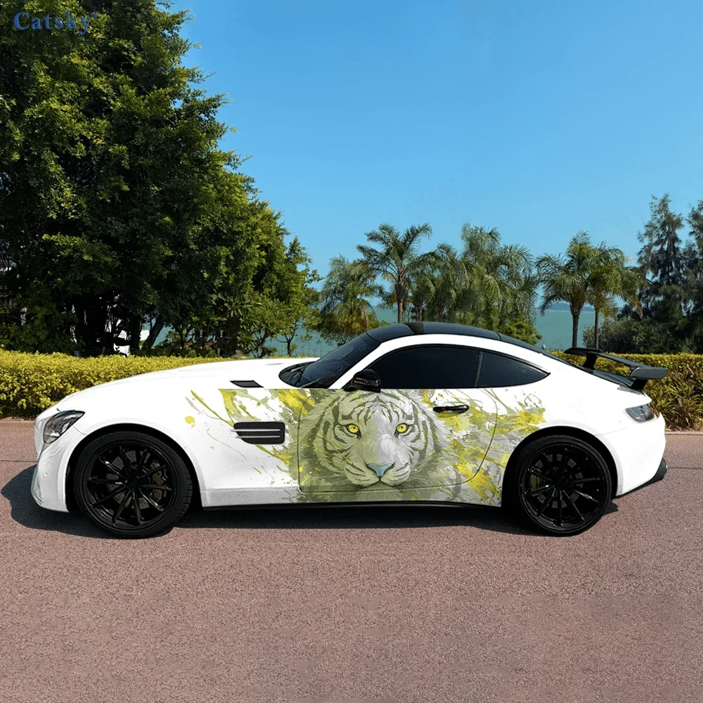 White Tiger Splash Car Side Sticker Decoration, PVC Waterproof Scratch Resistant Decal, Car Protection, Auto Accessories Gift