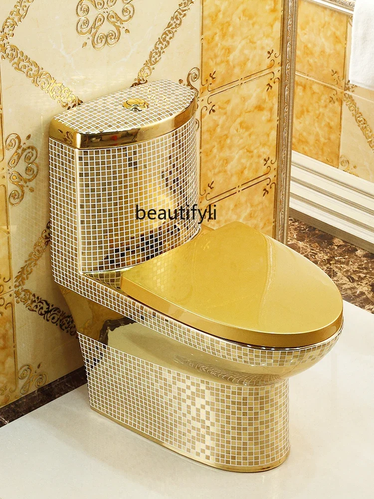 

European-Style Golden Toilet Personality Creative Mute Mosaic Bathroom Dubai Toilet Siphon Golden Toilet