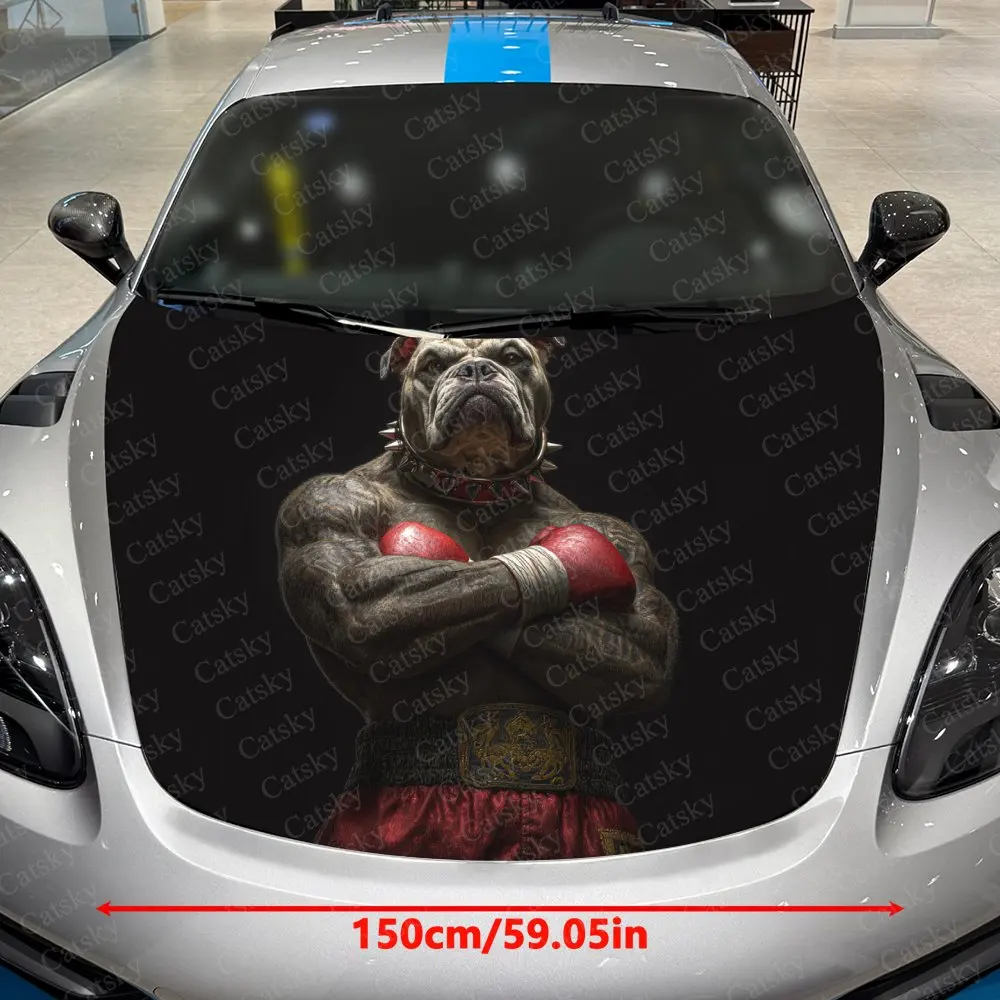 Evil Dog Boxer PVC Sticker For Car Hoods, Long-Lasting Car Accessories For Hood Packaging, Gifts For Father'S Day
