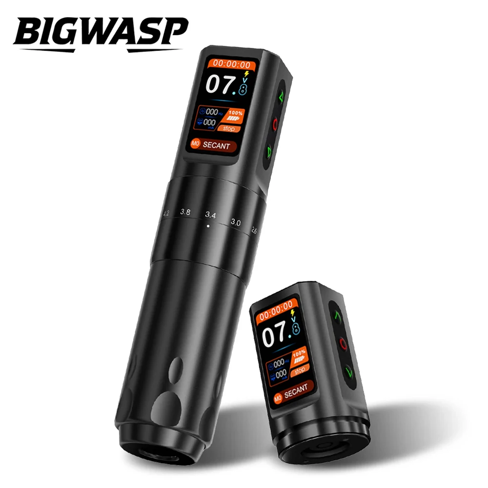 BIGWASP Wireless Tattoo Machine Pen Adjustable Stroke 2-4.2mm 2000mAh Two Battery OLED Display Coreless Motor Rotary Tattoo Gun
